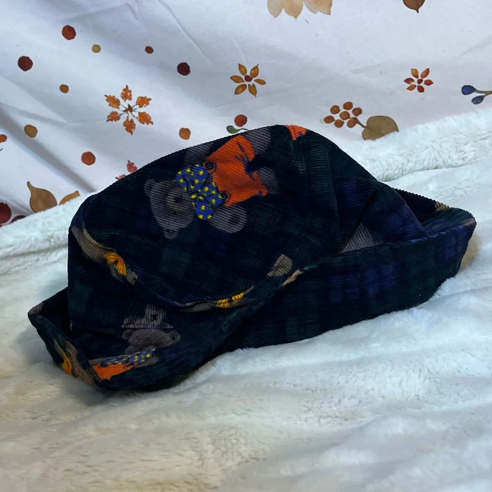 90s Coded Babydoll Toddler Teddy Bear Green Blue Flower Hat Retro Fashion Fall